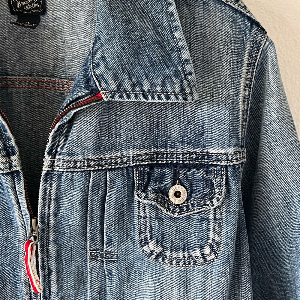 Y2K Lucky Brand Denim Trucker Blue Jean Jacket Blue Faded Zip Size XL - Picture 3 of 14